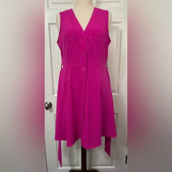 DKNY Fuchsia Button-Down Midi Dress - Picture 5 of 12